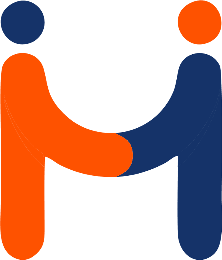 The “M” from the Frweeman logo, drawn as two people shaking hands