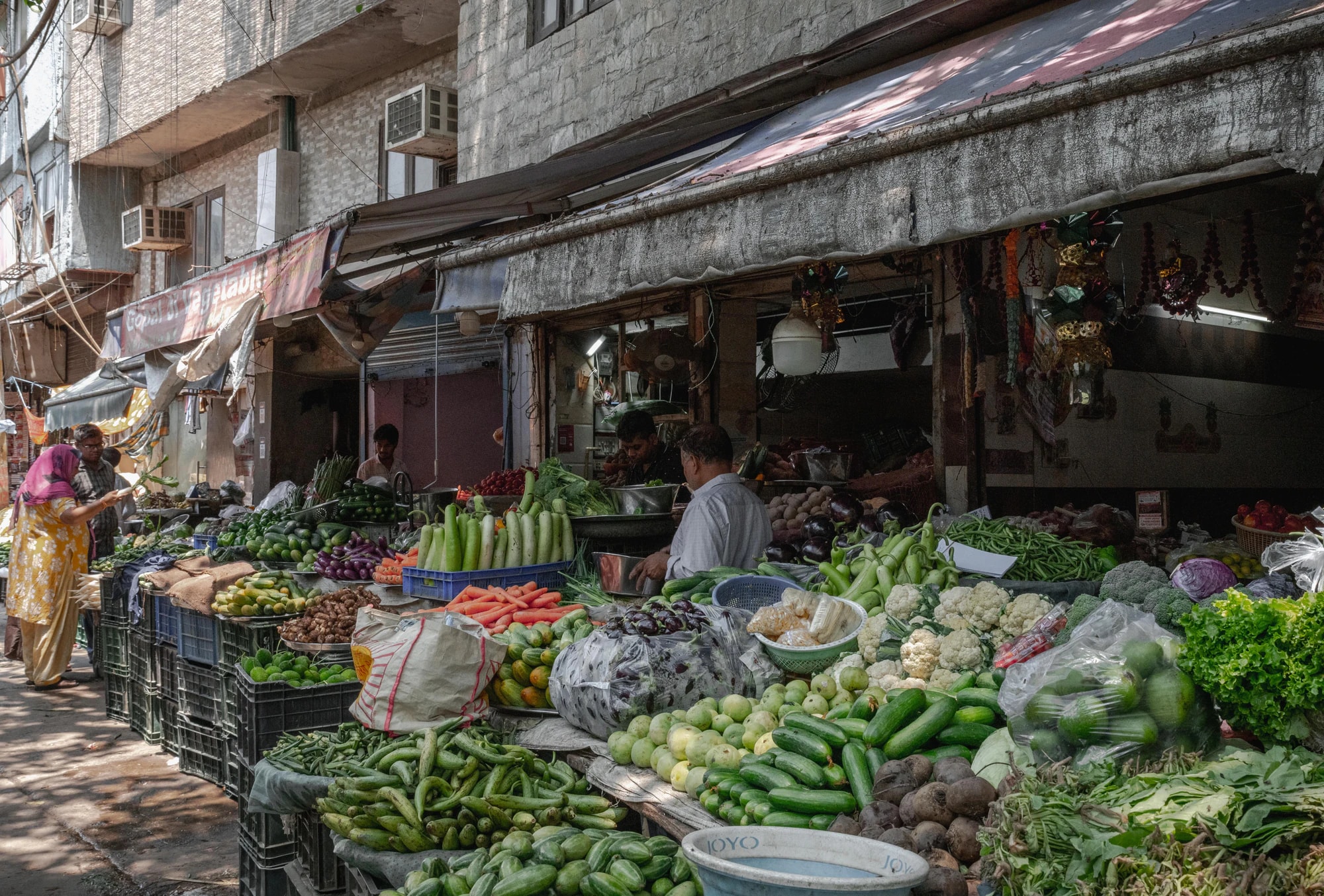 A busy market street in Delhi